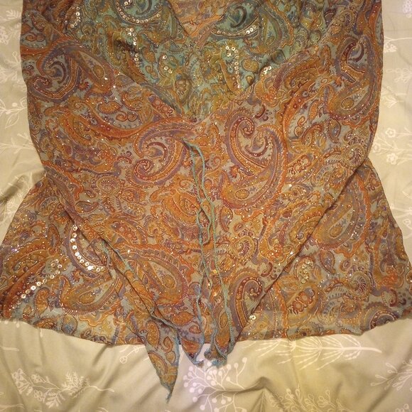 Venus top sheer v neck paisley sequin w/butterfly sleeves L New - Picture 2 of 9